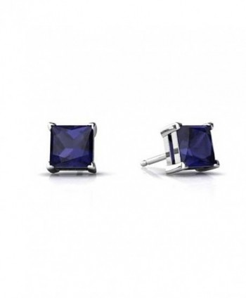Solitaire Princess Simulated Blue Sapphire in Women's Stud Earrings