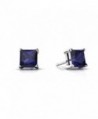 Solitaire Princess Simulated Blue Sapphire in Women's Stud Earrings