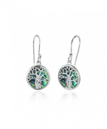 Sterling Silver Abalone or Simulated Turquoise Polished Tree of Life Dangle Earrings - Abalone - CL187QO025T