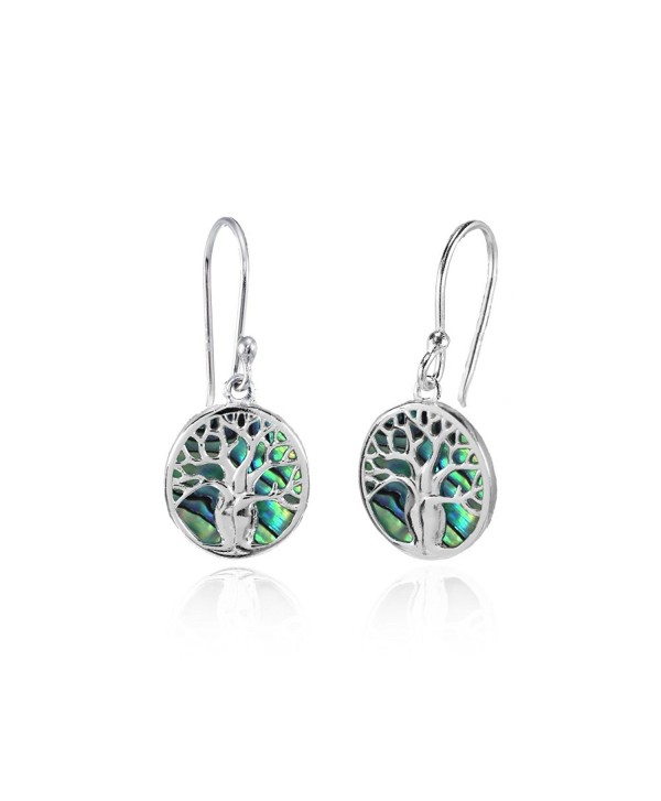 Sterling Silver Abalone or Simulated Turquoise Polished Tree of Life Dangle Earrings - Abalone - CL187QO025T