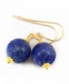 14k Gold Filled Lapis Lazuli Earrings Smooth Matte Finish Denim Blue Rounded Cut Beaded Accents - CW11HFNXYFF