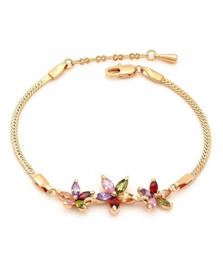 Kemstone Multi Color Rhinestone Crystals Gold Plated Flower Link Bracelet for Teen Girls Women-6.96" - C312INK1TN7