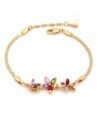 Kemstone Multi Color Rhinestone Crystals Gold Plated Flower Link Bracelet for Teen Girls Women-6.96" - C312INK1TN7