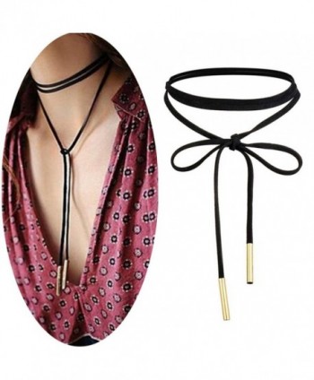 WaMLFac Alloy & Faux Leather Handmade Long Elastic Tassel Necklace- Black- 63-Inch - Black Long - CN12EAR4C1R