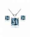 Sterling Silver London or Swiss Blue Topaz Square Solitaire Necklace and Stud Earrings Set - London Blue Topaz - CB12N83BYT6
