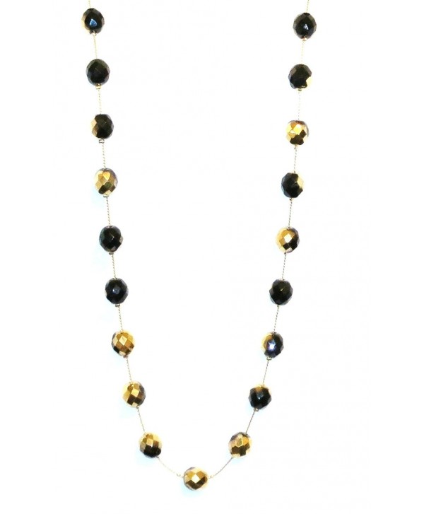 34 Inch Long Necklace Handcrafted Ombre Goldtone Black Beads - CR110DBZPGR