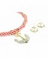 Anchor Necklace & Earring Set-Clear Crystal/Rich Sofe Silk Cord-Navy Blue/Standard 16"+2"extension - Pink - C311GAVWECB