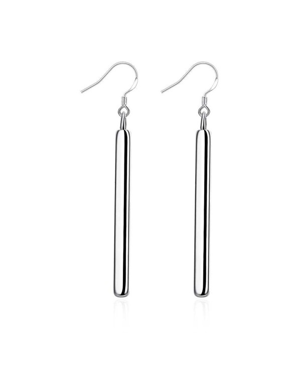 A&J.Stylish Silver Plated Long Rectangle Bar Hooked Earrings Elegant Drop Earrings - C4185EE5C97