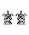 925 Oxidized Sterling Silver Small Little Filigree Sea Turtle 11 mm Post Stud Earrings - CU11WYKU191