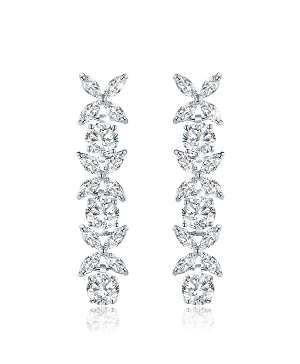 IncatonLeaf Crystal Earrings Birthday Christmas - Long Earrings White Silver - CE185DUKWWA