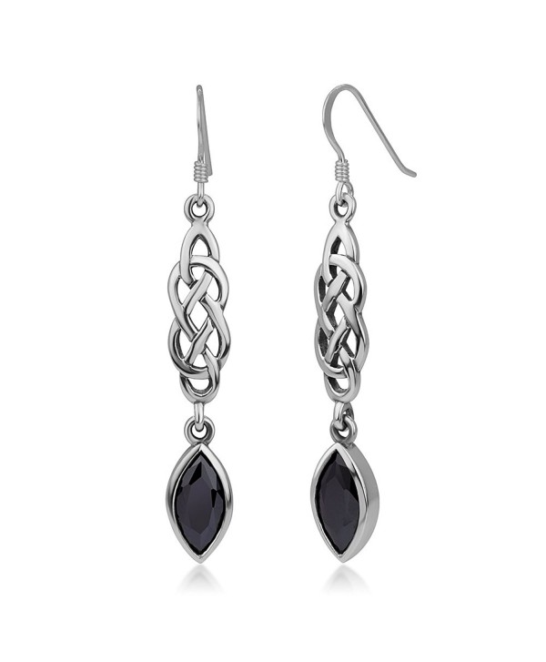 925 Sterling Silver Celtic Knot Black CZ Cubic Zirconia Stone Dangling Hook Earrings 2.16" - C112LPM7AYV