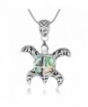 Sterling Silver Natural Abalone Shell Inlay Filigree Sea Turtle Pendant Necklace 18" Silver Chain - CW123CLVD8N
