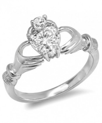 Sterling Silver Cubic Zirconia Irish Friendship & Love Heart Claddagh Ring (Available in size 6- 7- 8) - CC11KYSUIE3