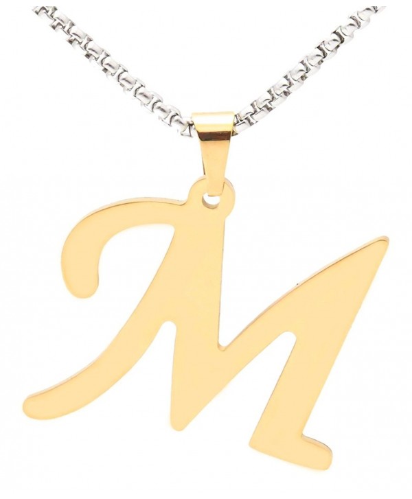 Xusamss Fashion Gold Titanium Steel Letter M Pendant Chain Necklace - Gold - CP182OAI5A7