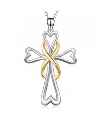 YFN Cross Pendant Women Jewelry 925 Sterling Silver Platinum Polished Eternal Celtic Knot Cross Necklace 18" - C3187GNU8TT