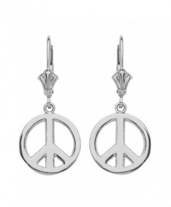 Leverback Peace Symbol Dangle Earrings in Polished Sterling Silver - CJ17YEWSW4C