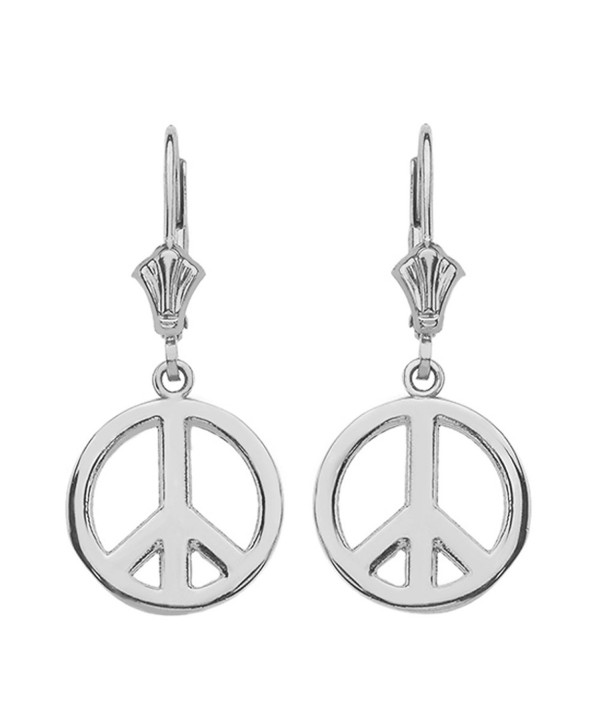 Leverback Peace Symbol Dangle Earrings in Polished Sterling Silver - CJ17YEWSW4C