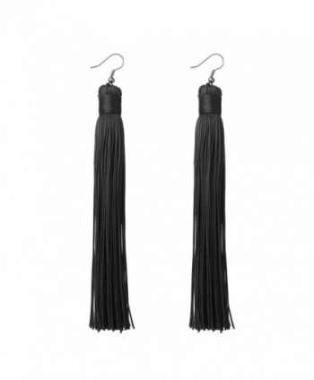 MELUOGE Women's Knotted Tassel Long Earrings 4.7" - Black - CC184TQSADU