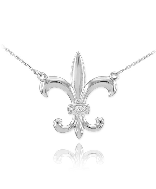 925 Sterling Silver CZ Fleur-de-Lis Pendant Necklace- 16" - CI11V2T6275