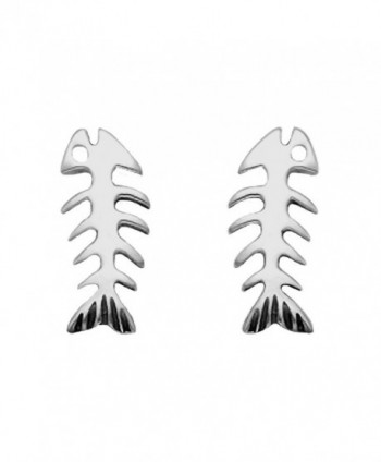 Sterling Silver Skeletal Fish Stud Earrings - CE11DYWP0IZ