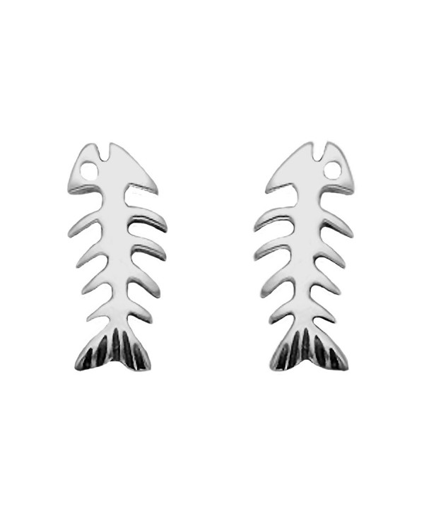 Sterling Silver Skeletal Fish Stud Earrings - CE11DYWP0IZ