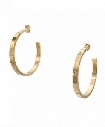 Baoli Titanium Steel Gold Screw Diamond Love Big Hoop Earring - CQ186RDTMRA