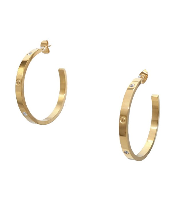 Baoli Titanium Steel Gold Screw Diamond Love Big Hoop Earring - CQ186RDTMRA