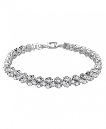 Elensan Woman's 925 Sterling Silver White Cubic Zirconia Tennis Platinum Plated Bling Bracelet - CQ12L5GOZBJ