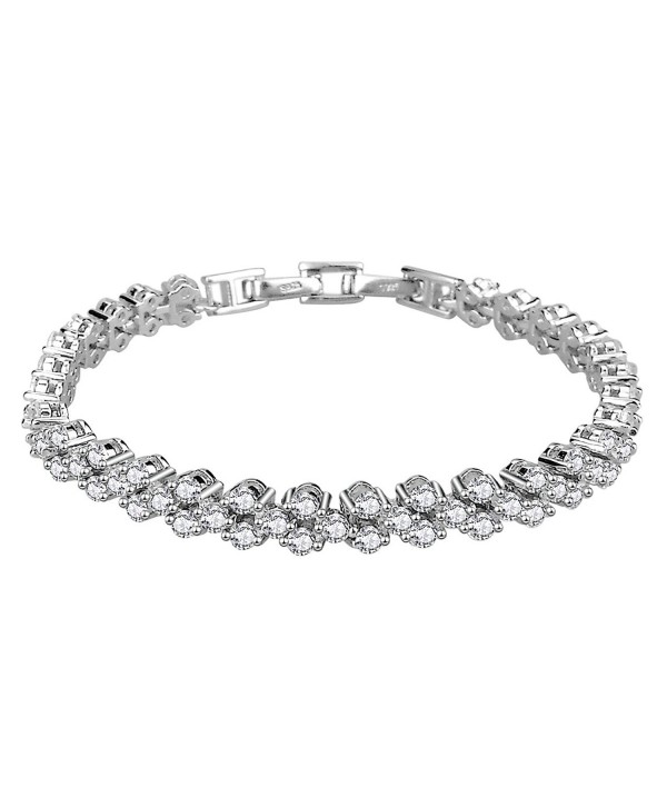 Elensan Woman's 925 Sterling Silver White Cubic Zirconia Tennis Platinum Plated Bling Bracelet - CQ12L5GOZBJ