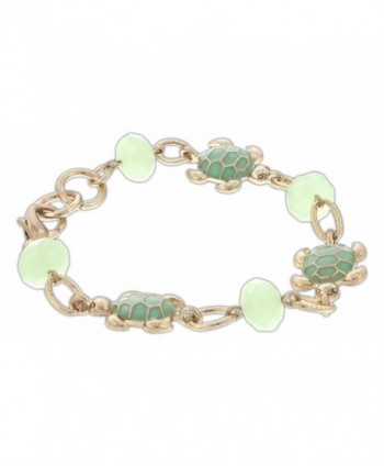 Periwinkle Gold-Tone Link Chain Bracelet with Aqua Green Turtles & Faceted Beads - CR12O2X92JH