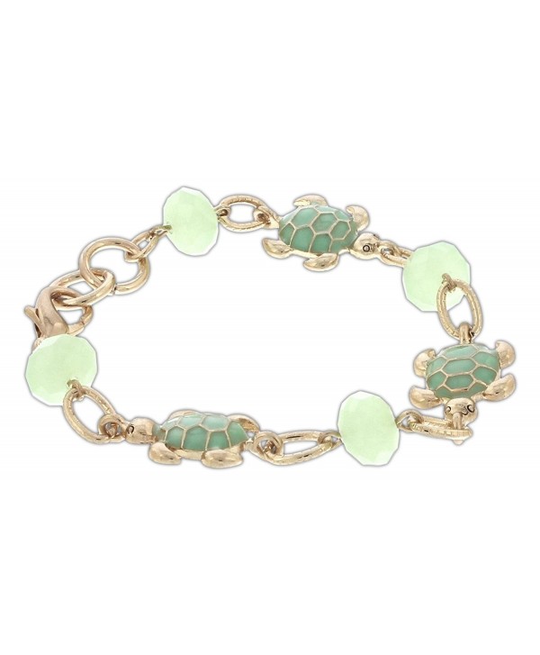 Periwinkle Gold-Tone Link Chain Bracelet with Aqua Green Turtles & Faceted Beads - CR12O2X92JH