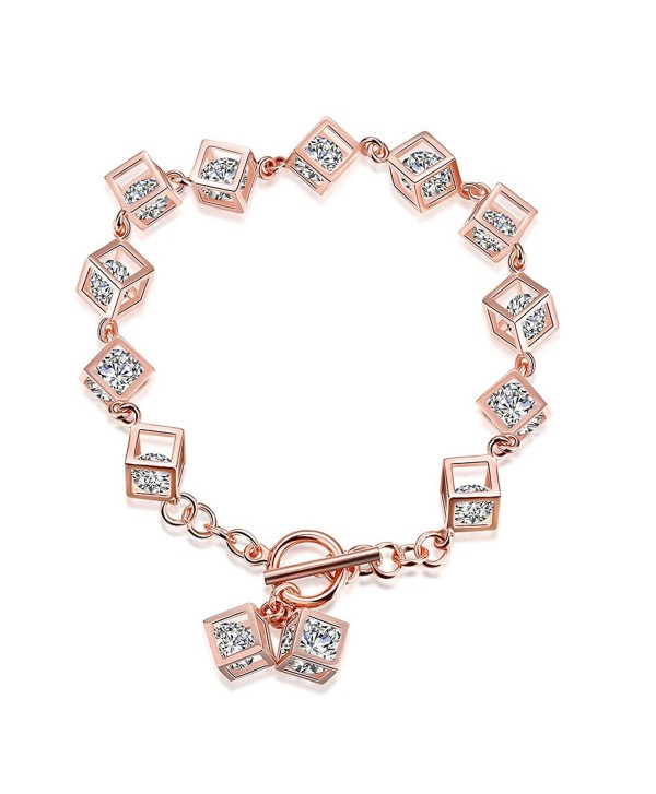 BALANSOHO Luxury 18K Rose Gold Plated Bracelet Square with Sparkling White Cubic Zirconia for Women Girls 7inch - CX185LL8L9Z