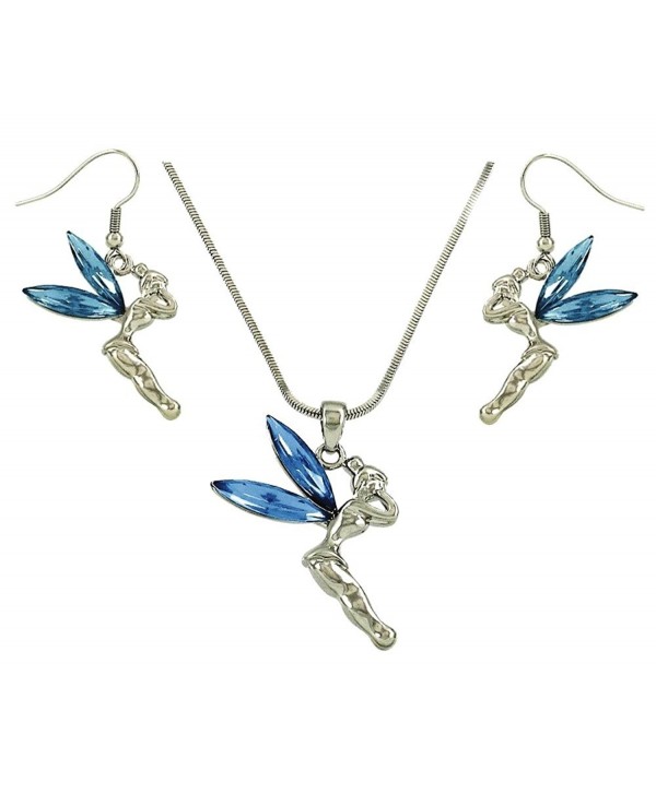 DianaL Boutique Fairy Tinkerbell Blue Crystal Necklace and Earrings Set Tinker Bell - CI11PNMEIEV
