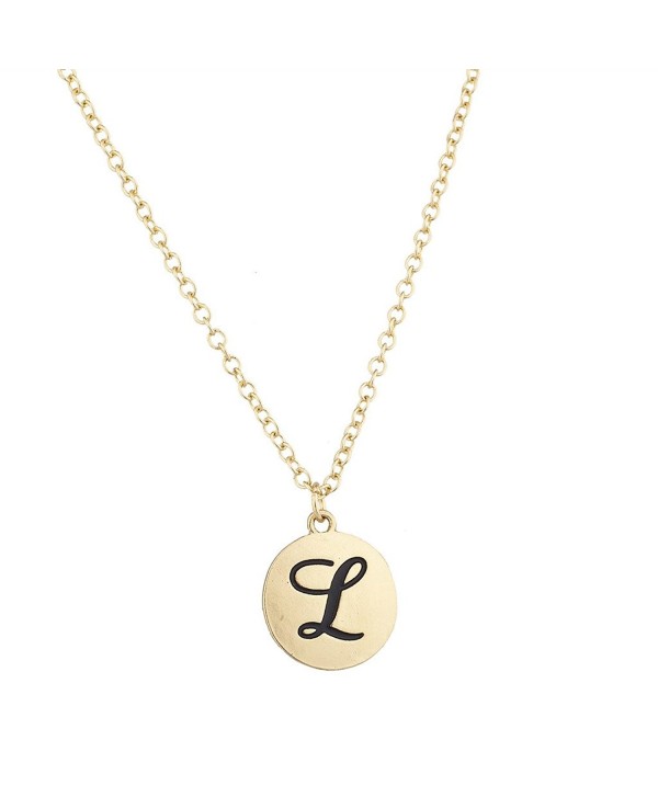 Lux Accessories Script Initial Personalized Disc Pendant Necklace - L Gold - CA12N9RLSHF