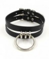 Handmade Women Faux Leather Double Straps O Ring Choker Necklace - Black with silver alloy - CU12L51NJJN