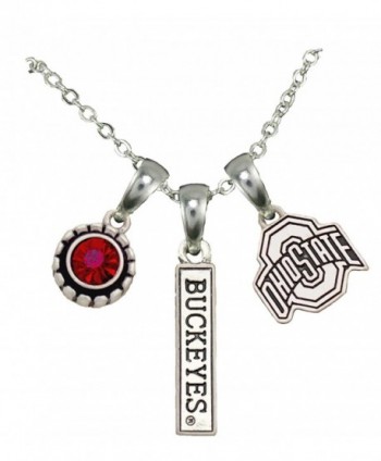 Ohio State Buckeyes 3 Charm Red Crystal Silver Chain Necklace Jewelry OSU NCAA - C312CF5A6Q1