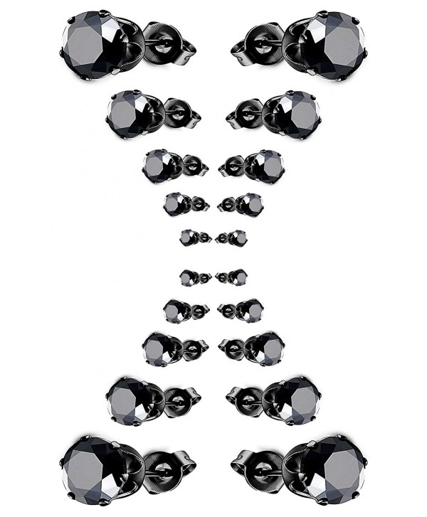 20pc Stainless Steel Stud Earring Stunning Cubic Zirconia Deluxe Velvet Pouch for Gift - Black Round 10pairs - CX186775KZG