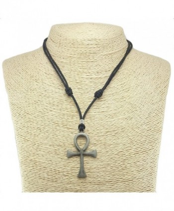 Metal Ankh Pendant on Adjustable Cord Necklace (Old Silver) - CQ12MXV18HG