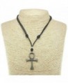 Metal Ankh Pendant on Adjustable Cord Necklace (Old Silver) - CQ12MXV18HG