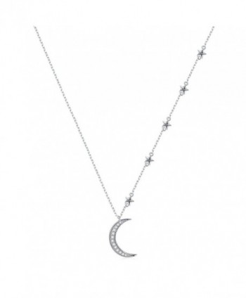 S925 Sterling Silver Crescent Moon and Star Jewelry CZ Pendant Necklace-Rolo Chain-18+2" - C0185A804IC