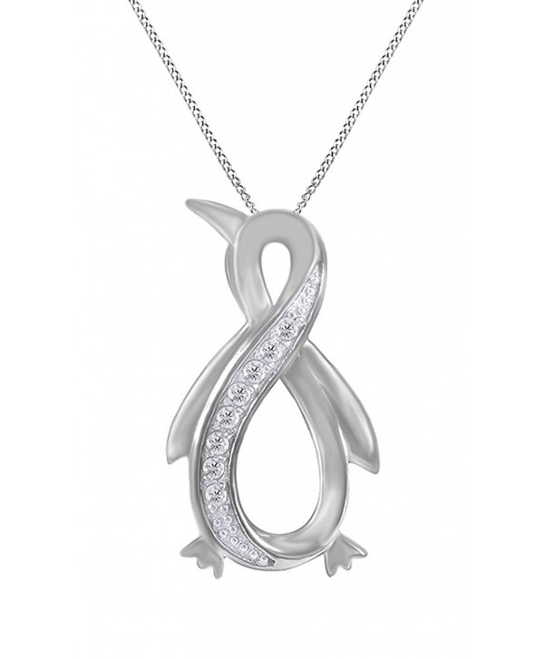 White Natural Diamond Penguin Infinity Pendant Necklace 14k Gold Over Sterling Silver (1/10 Ct) - CA12O9QBGZN