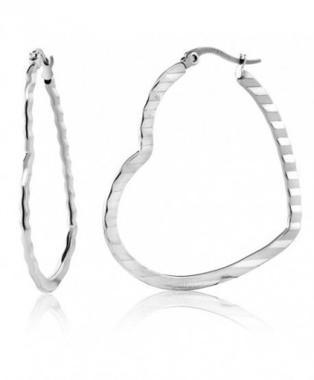 2 Inches Stainless Steel High Shine Silver Tone Heart Shape Hoops Earrings - C11188V8T5X