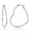 2 Inches Stainless Steel High Shine Silver Tone Heart Shape Hoops Earrings - C11188V8T5X