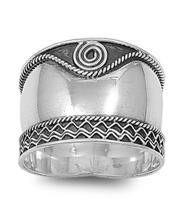 Sterling Silver Women's Bali Rope Swirl Ring Wide 925 Oxidized Band Sizes 5-12 - C8122TJH66H