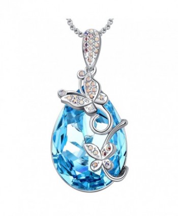 MEGA CREATIVE JEWELRY Aquamarine Butterfly Teardrop Pendant Women Necklace with Swarovski Crystals Gift - C718676GMTC