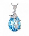 MEGA CREATIVE JEWELRY Aquamarine Butterfly Teardrop Pendant Women Necklace with Swarovski Crystals Gift - C718676GMTC