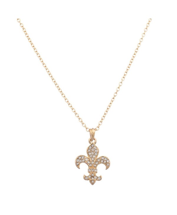 Lux Accessories Fleur De Lis Saints Pave Pendant Necklace - CG11R6HZEBH