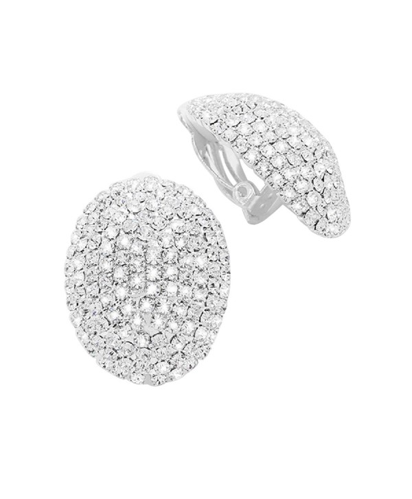 Rosemarie Collections Women's Dazzling Rhinestone Oval Clip On Earrings - Silver Tone - C612NVW3BKH