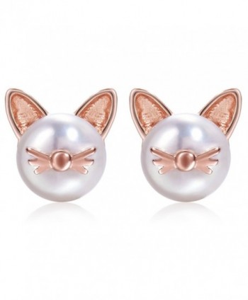 Meow Star Pearl Cat Whisker Stud Earrings Sterling Silver Freshwater Cultured Pearl Ear Studs - rose gold - CF186ZHME0G