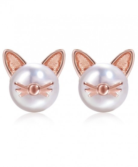 Meow Star Pearl Cat Whisker Stud Earrings Sterling Silver Freshwater Cultured Pearl Ear Studs - rose gold - CF186ZHME0G